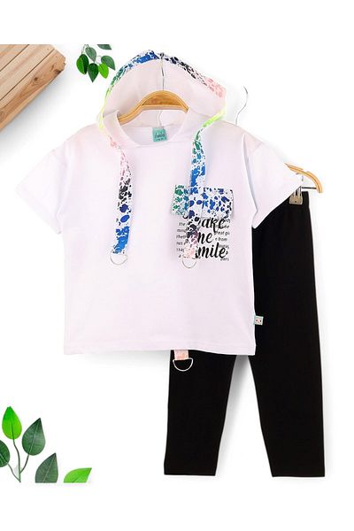 Egelite Girl's Summer Tracksuit 6-7-8-9-10 Years Old Hooded Tights Summer Bottom Top Set