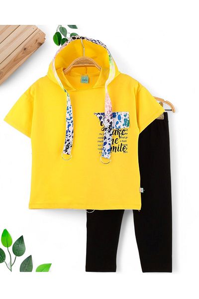 Ege Bebek Girl 6-7-8-9-10 Years Old Hooded Tights Summer Bottom Top Track Suit