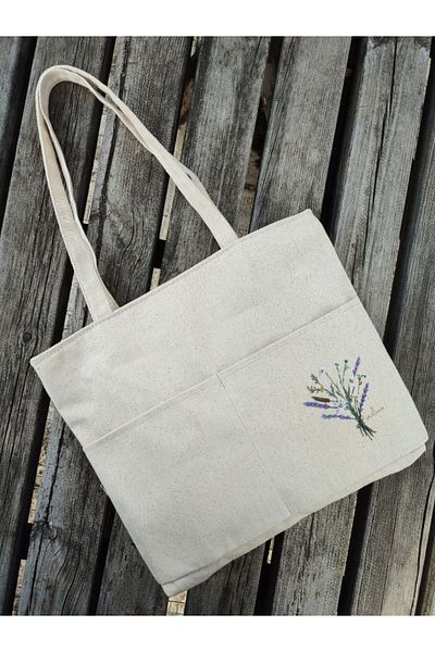 JANJAN Canvas Bag, Zippered, Front Pocket, Inner Pocket Canvas Tote Bag