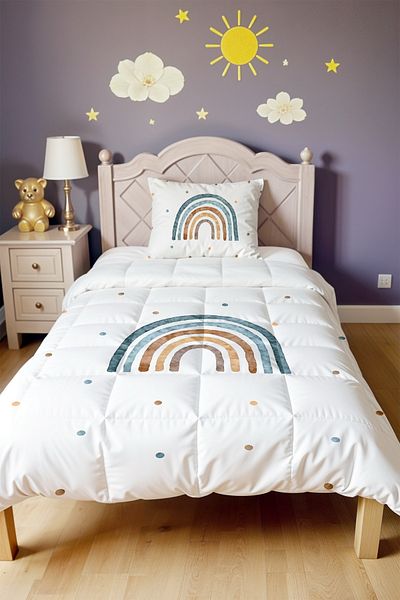 EVPANYA Blue Rainbow Patterned Single Duvet and Pillowcase