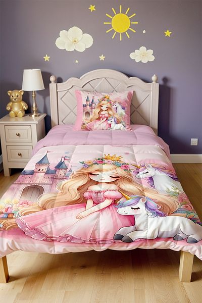 EVPANYA Unicorn Princess Patterned Single Duvet and Pillowcase