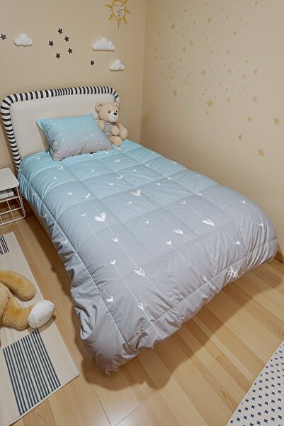 EVPANYA Mavi Gri Ip Kapler Desenli Tek Kişilik Yorgan ve Yastık Kılıfı