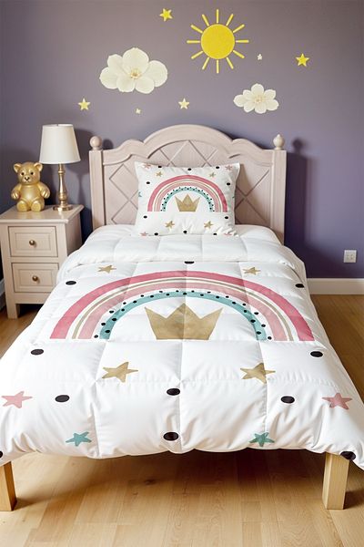EVPANYA Crowned Rainbow Patterned Single Duvet and Pillowcase