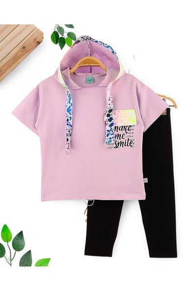 Ege Bebek Girl 6-7-8-9-10 Years Old Hooded Tights Summer Bottom Top Track Suit