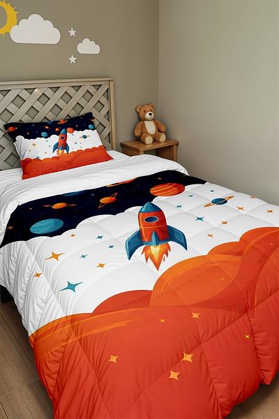 EVPANYA Navy Blue Red Space Pattern Single Duvet and Pillowcase