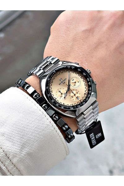 Reward Silver Color Large Case Sports Model Function Men's Wristwatch + Bracelet