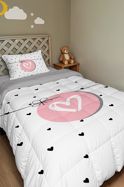 EVPANYA Knotted Pink Heart Patterned Single Duvet and Pillowcase
