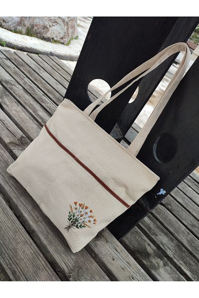 JANJAN Canvas Bag, Zippered, Front Pocket, Inner Pocket Canvas Tote Bag