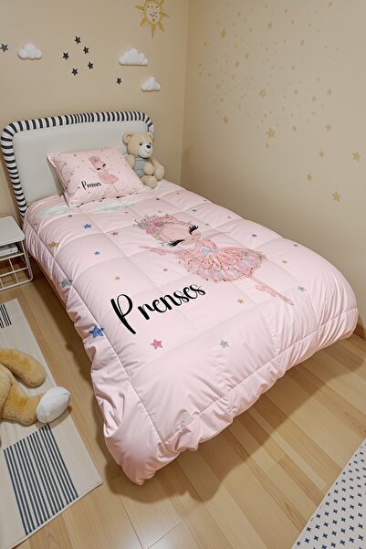 EVPANYA Prenses Balerin Desenli Tek Kişilik Yorgan ve Yastık Kılıfı