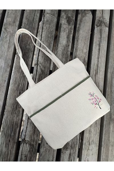 JANJAN Canvas Bag, Zippered, Front Pocket, Inner Pocket Canvas Tote Bag