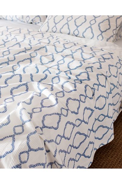 Madame Coco Belda King Size-Set, 100 % kardierte Baumwolle, bedruckt, Piqué, Marineblau