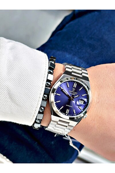 Reward Silver Color Case Cord Steel Automatic Business Men's Wrist Watch + Bracelet