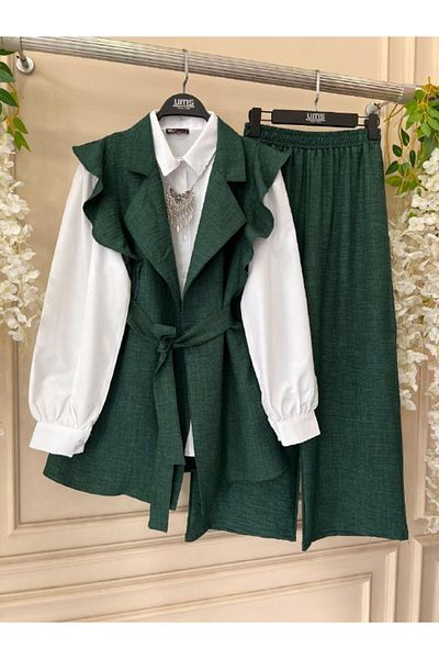 BisuModa Linen Shirt Vest Pants Suit