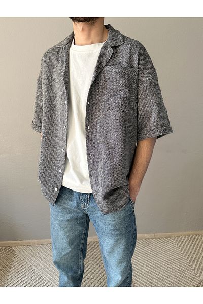 MİRMARONİ New Season Summer Short Sleeve Linen Cotton Textured Single Pocket Men's Shirt.