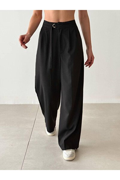 Bisou - Önü Detaylı Palazzo Kesim Kumaş Pantolon -