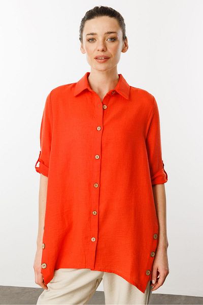 Desen Triko Women's Three Quarter Sleeve Linen Shirt Coral