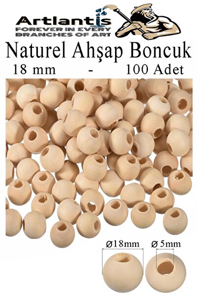 Artlantis Naturel Ahşap Boncuk 18mm 100 lü 1 Paket Ham Boyanabilir Ahşap Yuva...