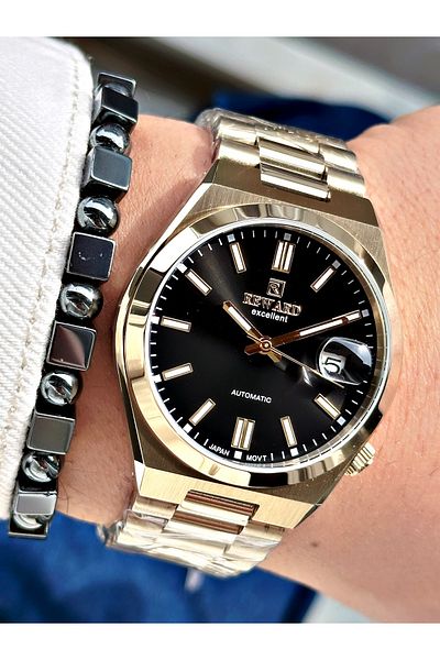 Reward Gold Color Case Cord Steel Automatic Business Men's Wrist Watch + Bracelet