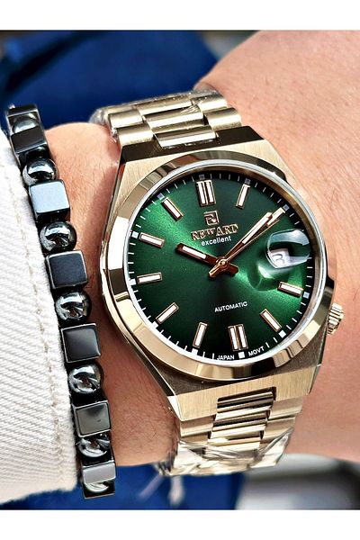 Reward Gold Color Case Cord Steel Automatic Business Men's Wrist Watch + Bracelet