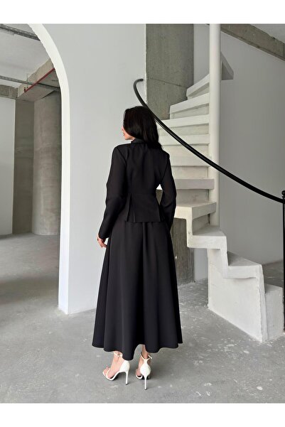Serica Moda Siyah Fiyonk Yaka Detaylı Bordo Ceket Etek Takım