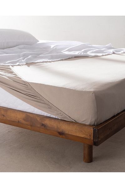 Madame Coco Valeria Bettlaken, elastisch, gekämmte Baumwolle, Kingsize, Dunkelbeige