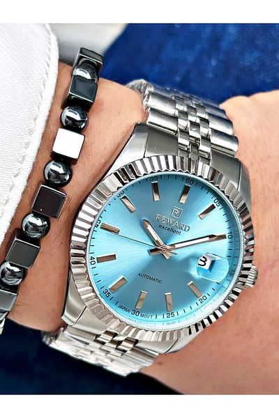 Reward Silver Color Mechanism Business Automatic Men's Wrist Watch + Bracelet