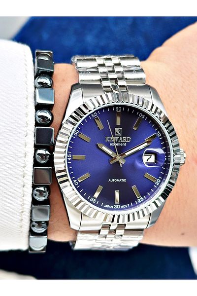 Reward Silver Color Mechanism Business Automatic Men's Wrist Watch + Bracelet