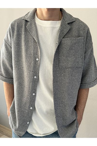 MİRMARONİ New Season Summer Short Sleeve Linen Cotton Textured Single Pocket Men's Shirt.