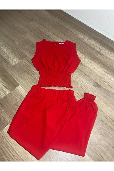 Bebeğimin Dolabında طقم بلوزة بنطال أحمر بناتي