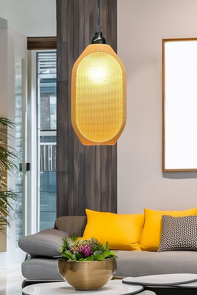 RATEK AHŞAP Modern Pendant Lamp Single Bohemian, Chandelier, (23X27 cm) Hive Living Room Kitchen Living Room Cafe Bar
