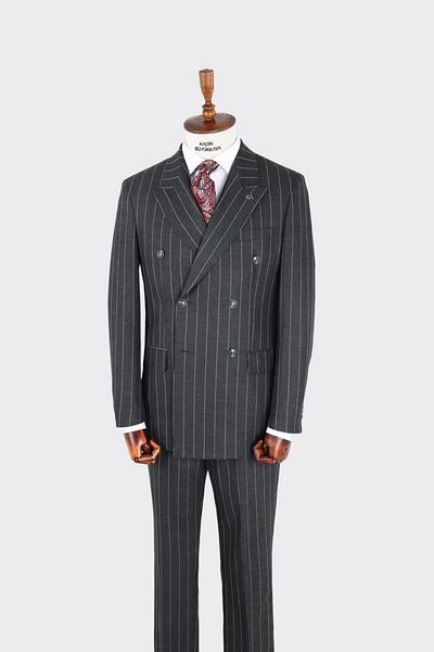 Kadir Büyükkaya Men's Swallow Collar Double Breasted Suit-Kax1276W