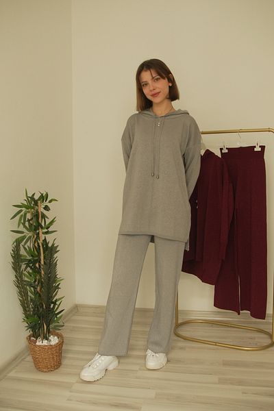 Marjita Sparkling Knitwear Fabric Hooded Hijab Double Set - Comfortable Combination with Trousers