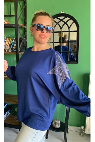 Zer Otantik Модальна тканина з принтом «Кам'яна зірка» для великих розмірів, блакитна