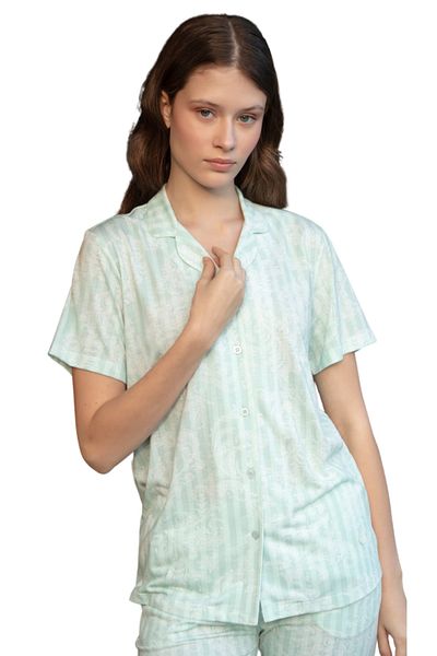 Pierre Cardin Women's Mint Full Buttoned Short Sleeve Viscose Boxed Pajamas Set Vr:Pc:K89.V65.Y11