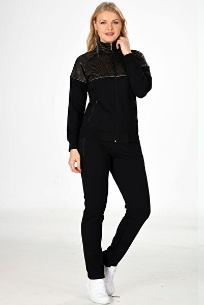 Fantasy Siyah Kadın Yarım Balıkçı Yaka Fermuarlı Eşofman Takımı 19330