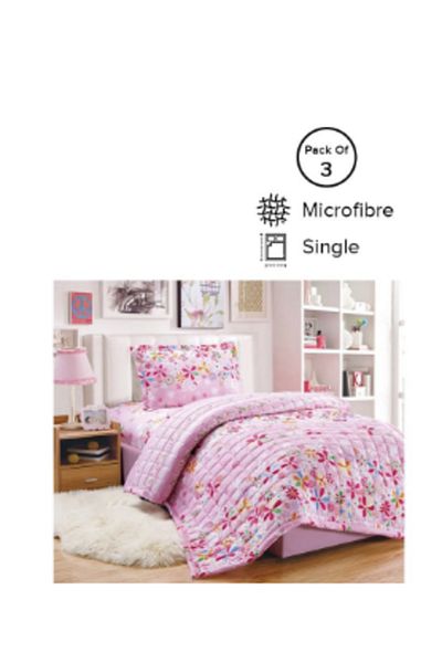 Moon 3-Piece Microfiber Compressed Quilt Set Pink/White 200x150cm