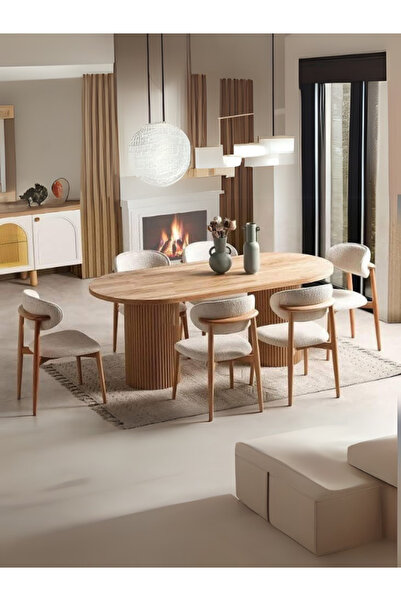 MUYA HOME Bohem Masa Takımı Ahşap Masa Takımı 6 Kişilik Masa Sandalye Takımı ...