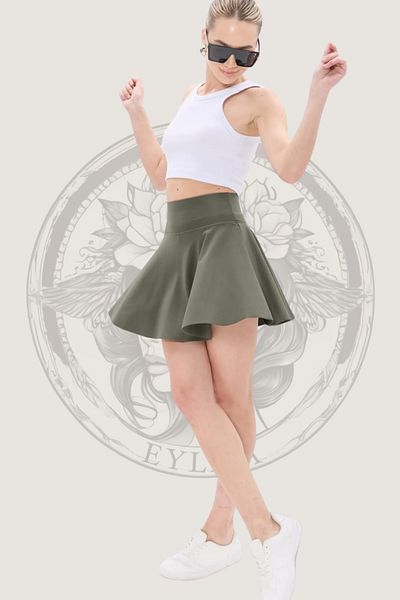 Hney Khaki Women's High Waist Leggings Shorts Skirt – Gathering – Suitable for Sports and Daily Use