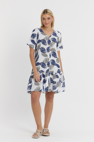 TCT TEKSTİL فستان نسائي - فستان داتشا بنمط أوراق الغار من الموسلين - 3055