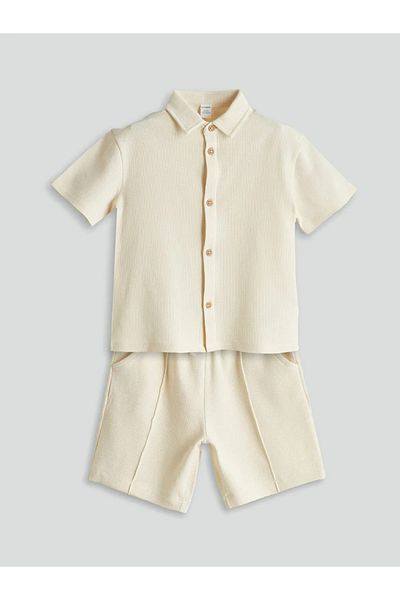 LC Waikiki Lcw Kids Gray Basic Boys Cotton Shirt and Shorts Pack of 2