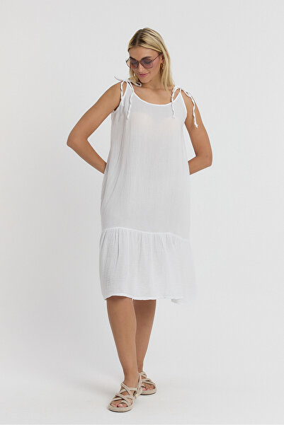 TCT TEKSTİL Rochie de damă - Rochie cu curele din frânghie de muselină - 3070