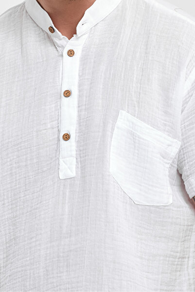 TCT TEKSTİL МУСЛІНОВА СОРОЧКА З КОМИРОМ І НАПІВРУКАВНИМИ РУКАВАМИ - 4020