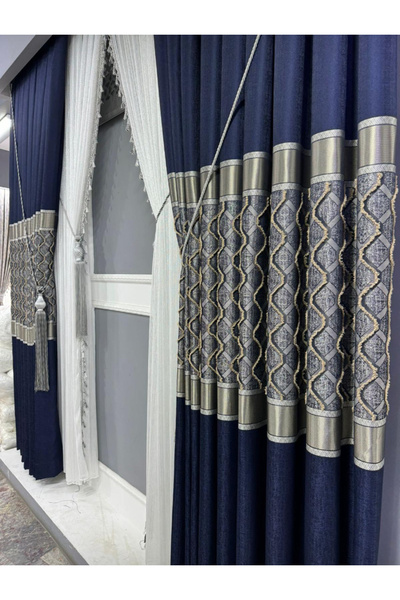 Koral Sakallı Pano Fon Perde ( 2 Kanat ) -sık Pile -laivert Renk -yeni Sezon