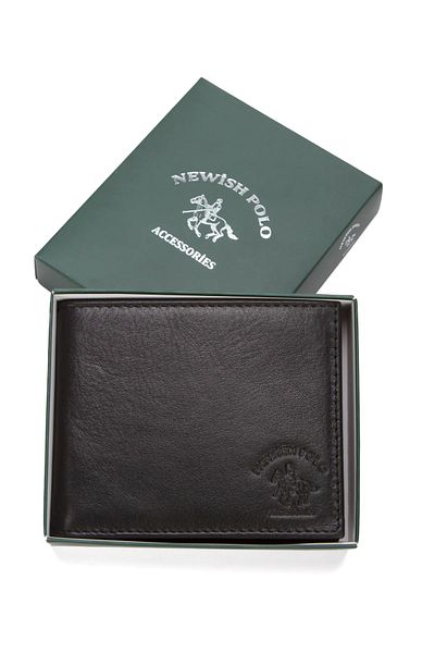 Newish Polo Men's Genuine Leather Side Model Coin Compartment Wallet and Card Holder