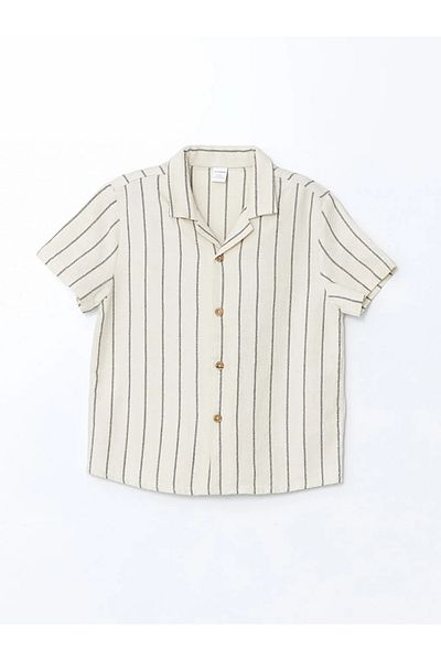 LC Waikiki Lcw Kids Beige Resort Lapel Striped Boy's Shirt and Pants 2-Piece