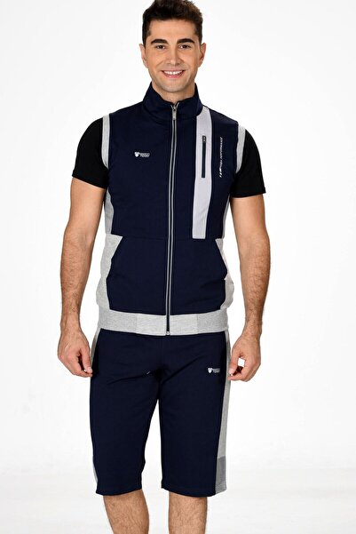 Marco Ferry Indigo Men's Half Turtleneck 3 Piece Capri Tracksuit Set (19141)