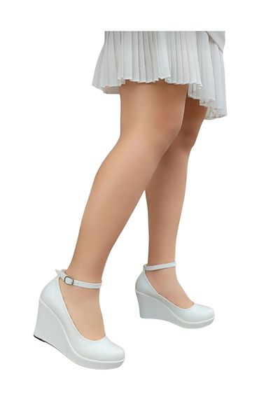 AYDOĞDU by ünal White Wedge Sole Bridal Shoes - 4065