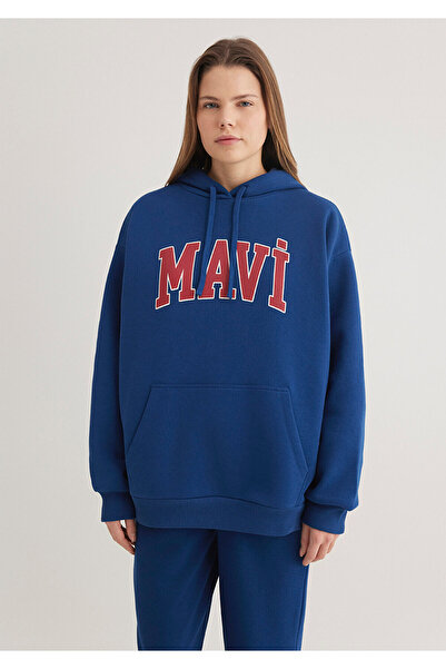 Mavi Emblémával nyomtatott kapucnis sötétkék pulóver 1600361-82625