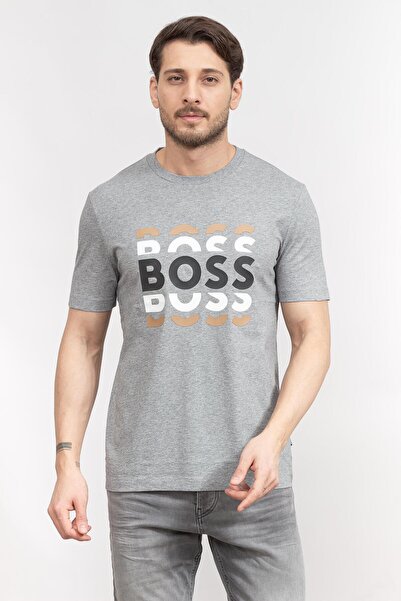 BOSS Regular Fit Bisiklet Yaka Erkek T-shirt Gri