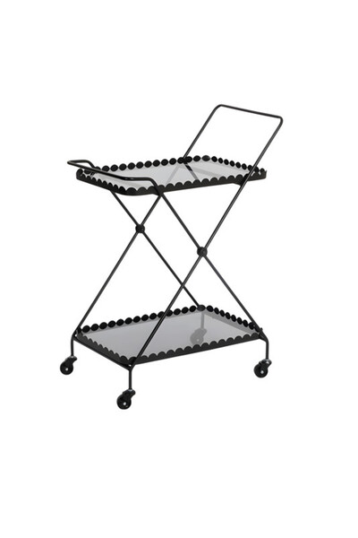 Generic Black metal food service trolley with high-quality wheels, size 58x38x90cm